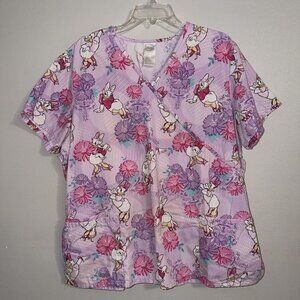 Disney Scrub Top Daisy Duck Floral Pink Medical Shirt Size XL
